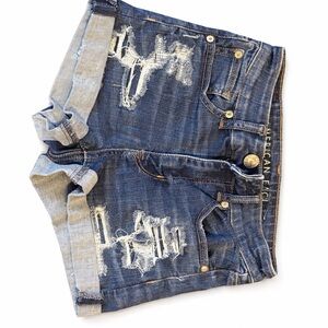 American Eagle Outfitters Distressed Dark Blue Denim Jean Shorts